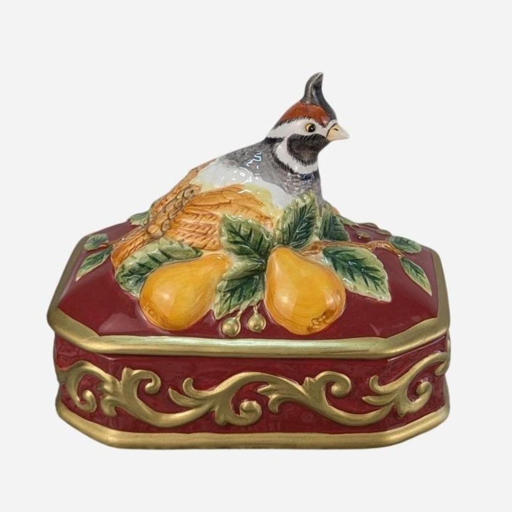 Fitz and Floyd Essentials Partridge Lidded Trinket Box Ceramic Holiday - Picture 9 of 9
